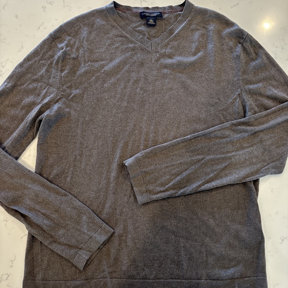 Banana Republic Silk Cashmere V-Neck Sweater Charcoal Gray Men's Large Pullover